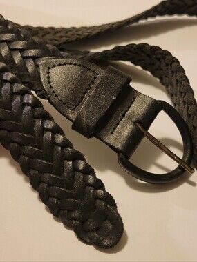 Vintage Braided/Woven Leather Belt: Black XL Made in Argentina